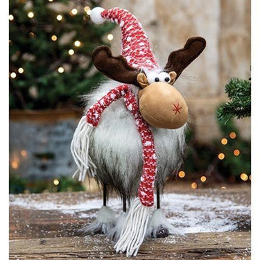 Small Plush Furry Wobble Moose w/Red Hat - The Fox Decor